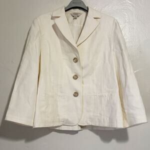 L.L.BEAN Classic 100% Linen Button Down Blazer Jacket  in White Size 14P
